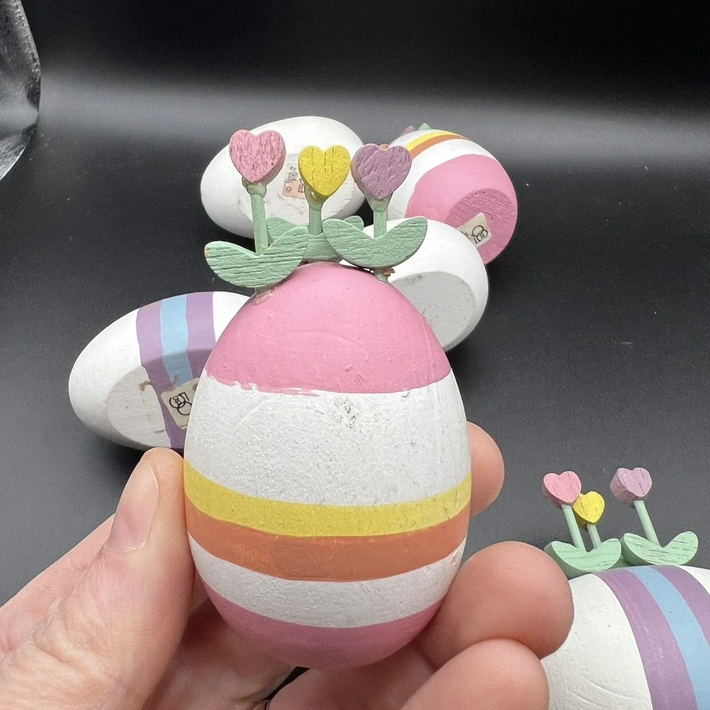 Dept 56 Wooden Easter Eggs‎ Spring Flower ~ set of 6